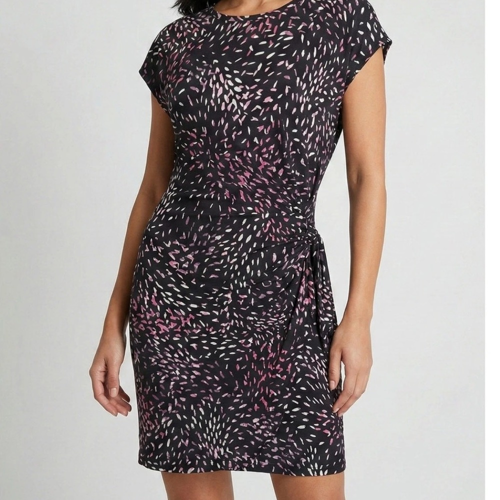Nicole Miller Short Sleeve Faux Wrap Dress L